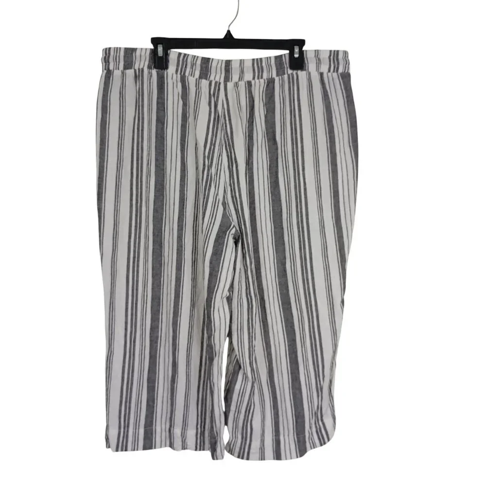 Land N Sea Cropped Pants Linen Blend  Size 2X Striped Drawstring Waist Women’s - Picture 5 of 8